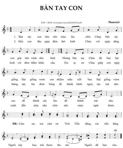 Sheet nhạc PDF bài Bàn Tay Con -  Phanxicô