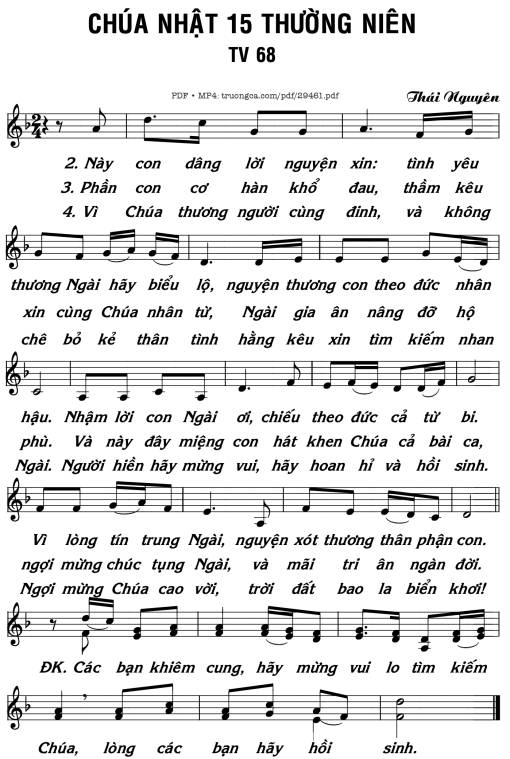 Sheet nhạc PDF bài Thánh Vịnh 68, Chúa Nhật 15C Thường Niên