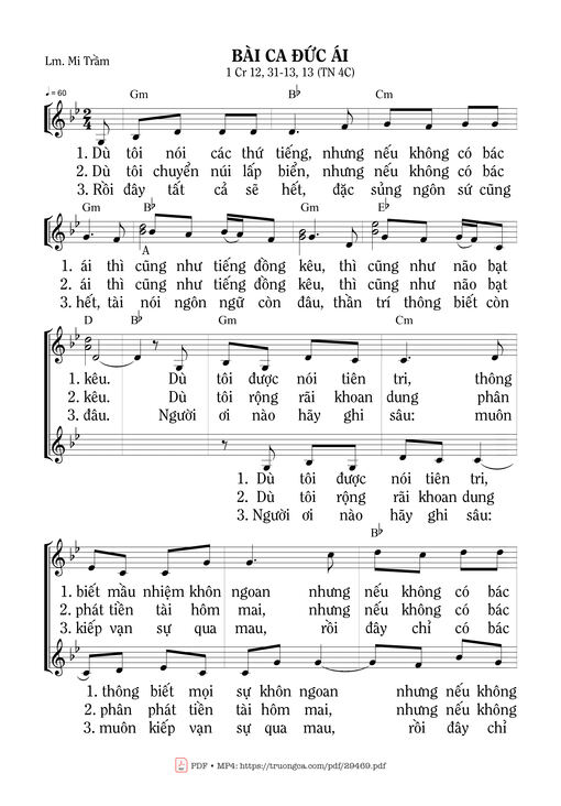 Sheet nhạc PDF bài Bài Ca Bác Ái