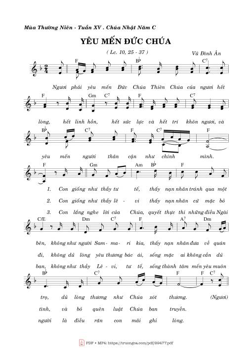 Sheet nhạc PDF bài Yêu Mến Đức Chúa (Lm.)