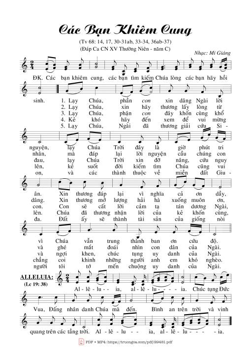 Sheet nhạc PDF bài Thánh Vịnh 68, Các Bạn Khiêm Cung