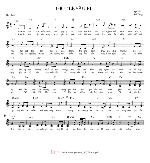 Sheet nhạc PDF bài Giọt lệ sầu bi