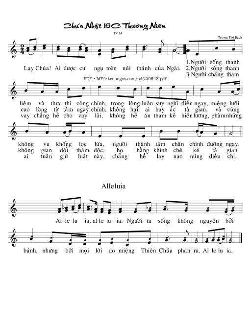 Sheet nhạc PDF bài Thánh Vịnh 14, Chúa Nhật 16C Thường Niên