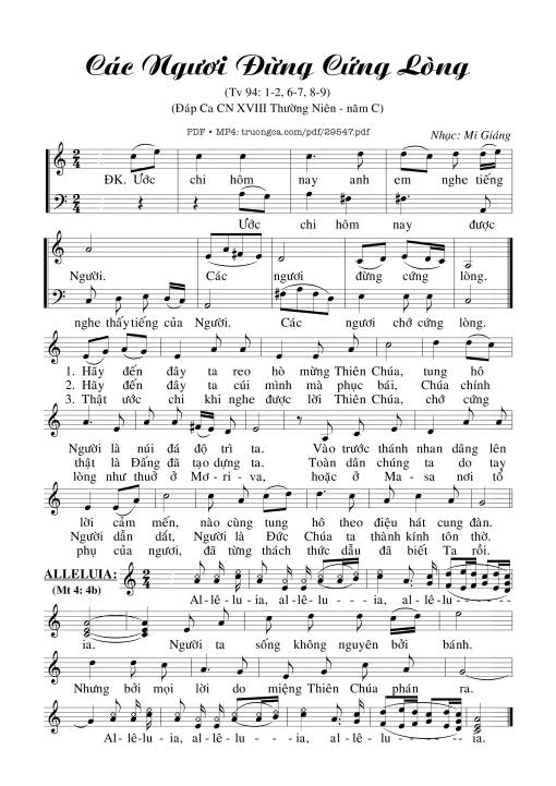 Sheet nhạc PDF bài Thánh Vịnh 94, Các Ngươi Đừng Cứng Lòng