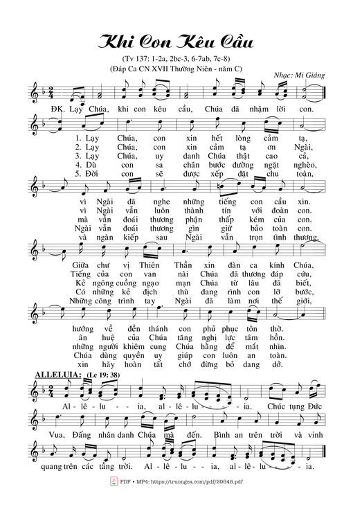 Sheet nhạc PDF bài Khi Con Kêu Cầu (Tv, 137)