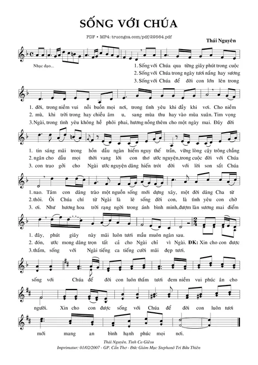 Sheet nhạc PDF bài Sống Với Chúa