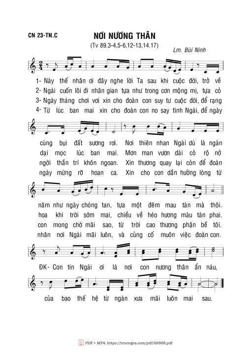 Sheet nhạc PDF bài Thánh Vịnh 89, Nơi Nương Thân