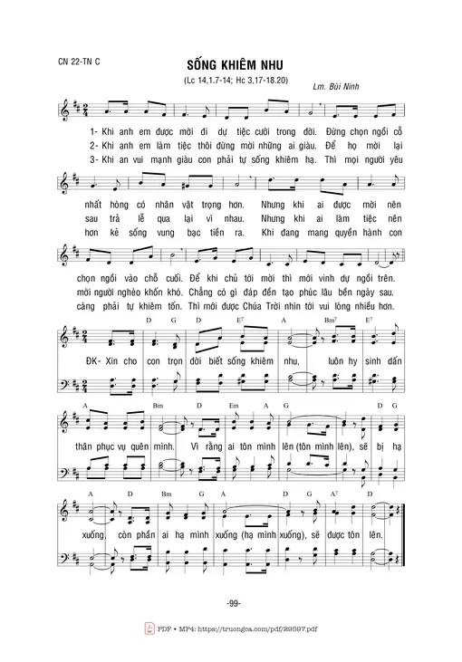 Sheet nhạc PDF bài Sống Khiêm Nhu