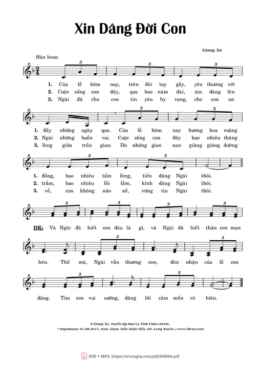 Sheet nhạc PDF bài Xin Dâng Đời Con