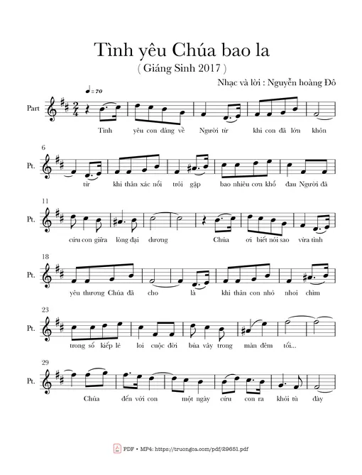 Sheet nhạc PDF bài Tình yêu Chúa bao la