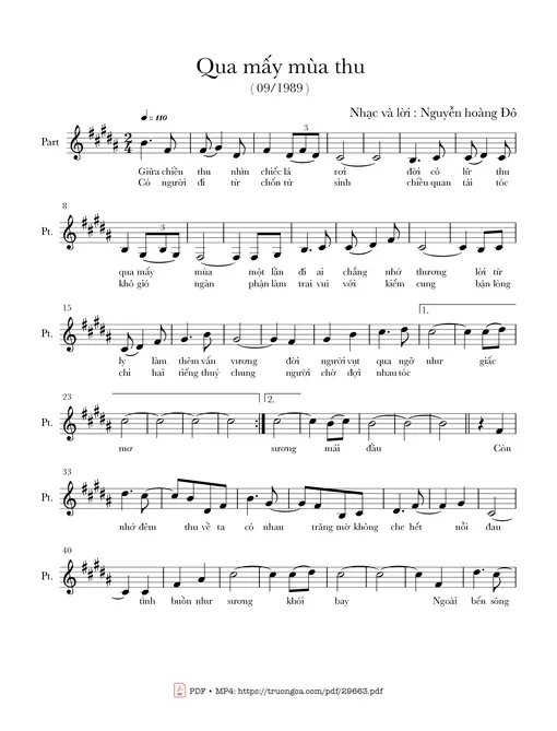 Sheet nhạc PDF bài Qua mấy mùa thu