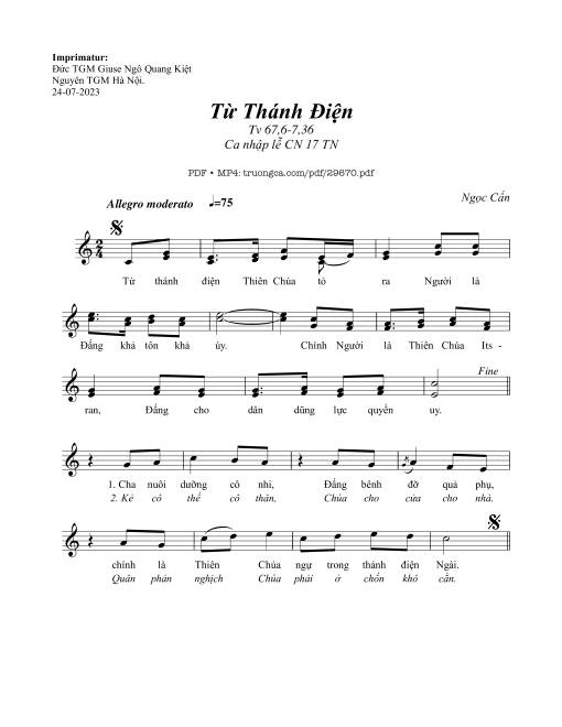 Sheet nhạc PDF bài Từ Thánh Điện (Chúa Nhật 17 Thường Niên C)
