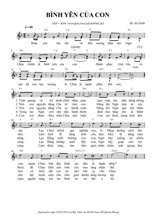 Sheet nhạc PDF bài Bình yên của con