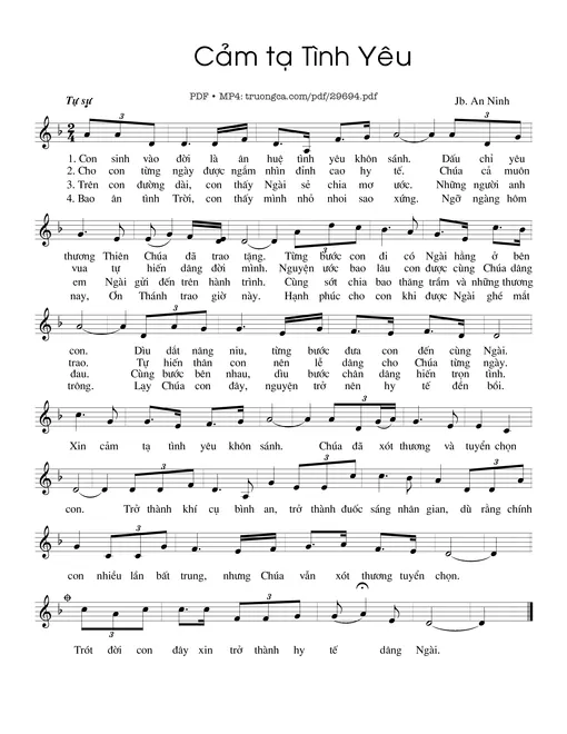 Sheet nhạc PDF bài Cảm tạ tình yêu
