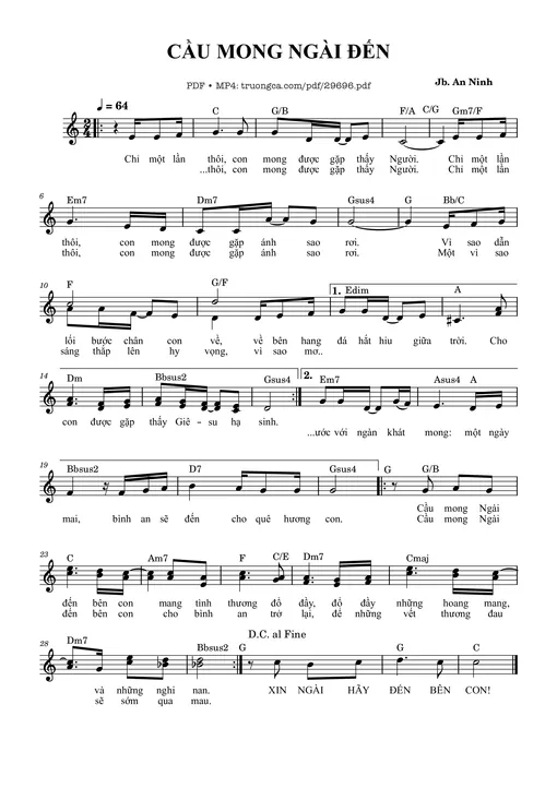 Sheet nhạc PDF bài Cầu mong Ngài đến