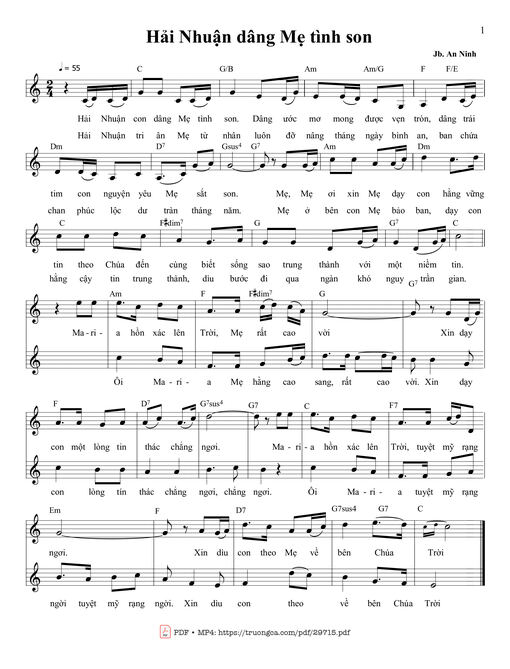 Sheet nhạc PDF bài Hải Nhuận dâng Mẹ tình con