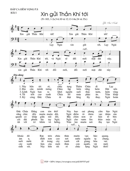 Sheet nhạc PDF bài Xin gửi Thần Khí tới (Tv. 103)