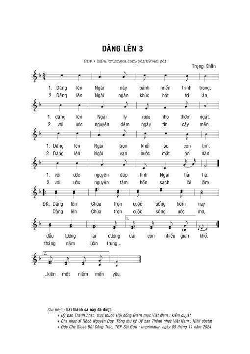 Sheet nhạc PDF bài Dâng lên III - Trọng Khẩn