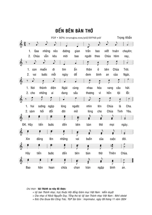 Sheet nhạc PDF bài Đến bên bàn thờ