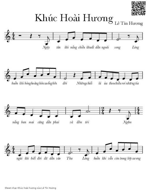 Sheet nhạc PDF bài Khúc hoài hương
