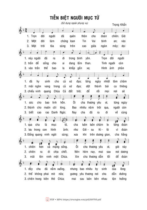 Sheet nhạc PDF bài Tiễn biệt người mục tử
