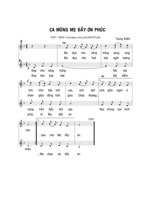 Sheet nhạc PDF bài Ca mừng Mẹ đầy ơn phúc