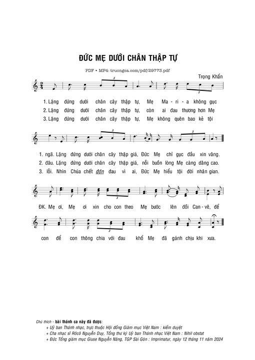 Sheet nhạc PDF bài Đức Mẹ dưới chân thập tự