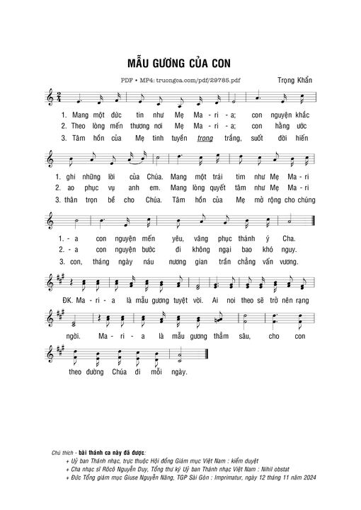 Sheet nhạc PDF bài Mẫu gương của con
