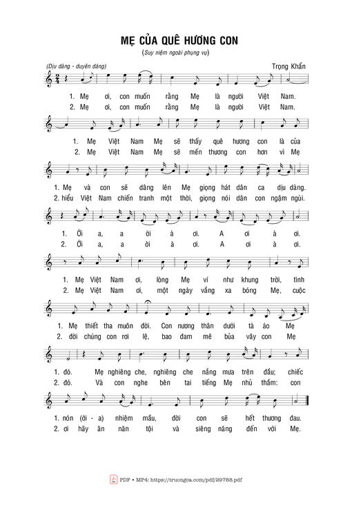 Sheet nhạc PDF bài Mẹ của quê hương con
