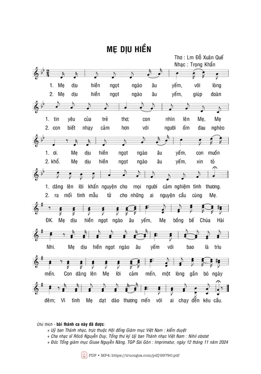 Sheet nhạc PDF bài Mẹ dịu hiền