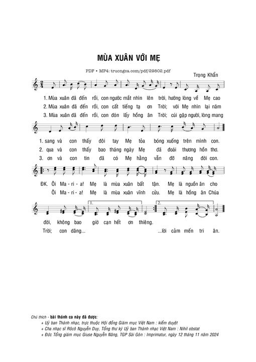 Sheet nhạc PDF bài Mùa xuân với Mẹ