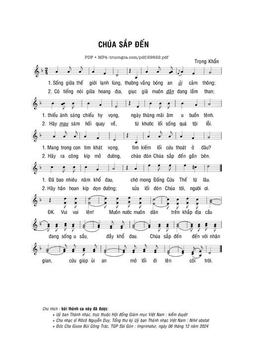 Sheet nhạc PDF bài Chúa sắp đến