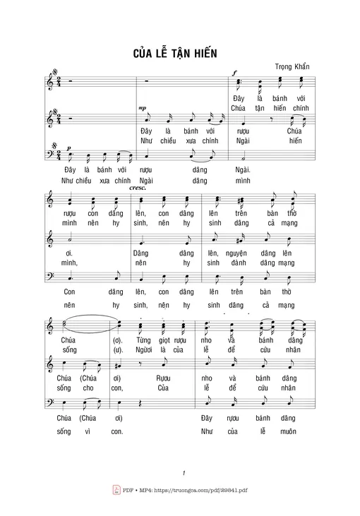 Sheet nhạc PDF bài Của lễ tận hiến