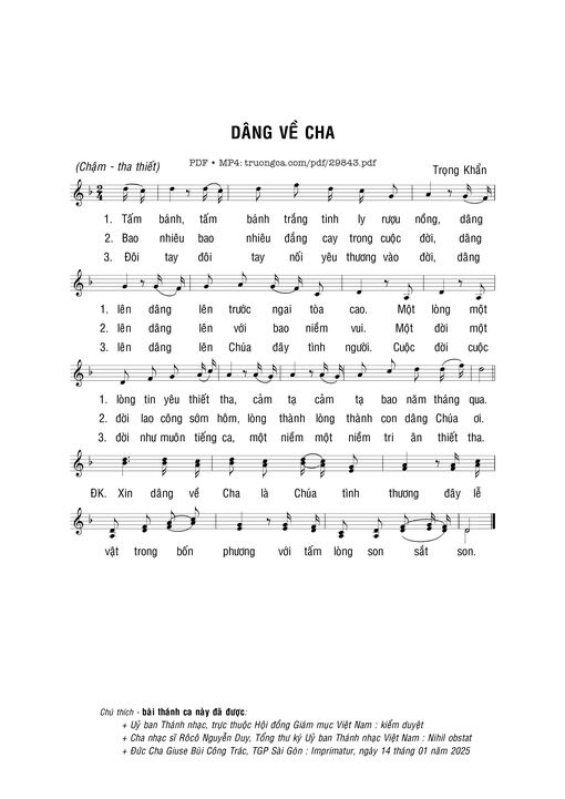 Sheet nhạc PDF bài Dâng về Cha - Trọng Khẩn