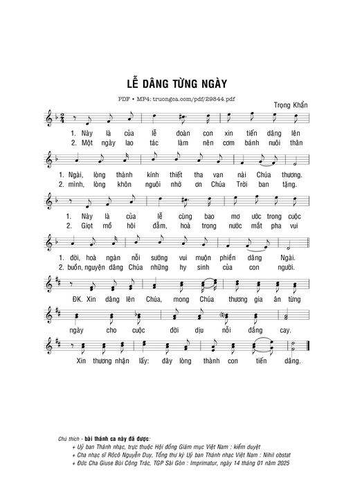 Sheet nhạc PDF bài Lễ dâng từng ngày