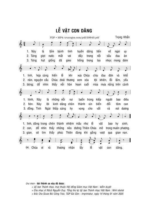 Sheet nhạc PDF bài Lễ vật con dâng