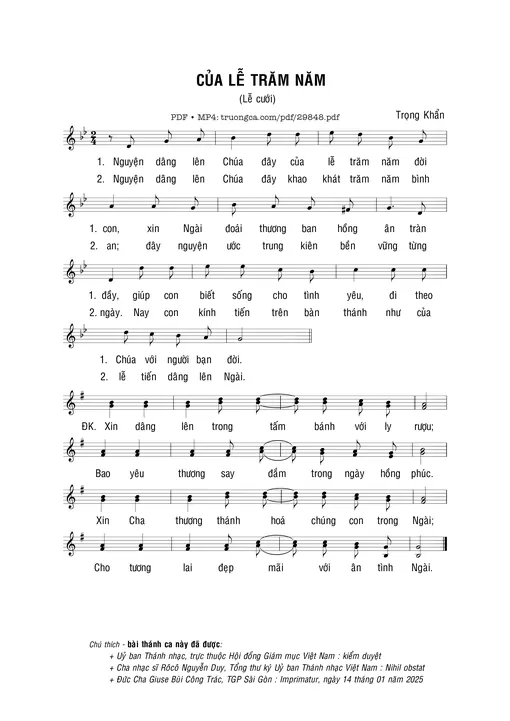 Sheet nhạc PDF bài Của lễ trăm năm