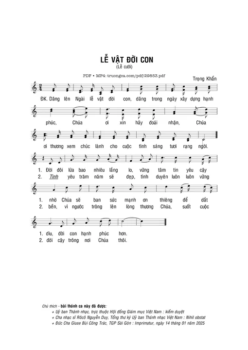Sheet nhạc PDF bài Lễ vật đời con