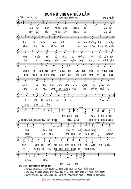 Sheet nhạc PDF bài Con nợ Chúa nhiều lắm