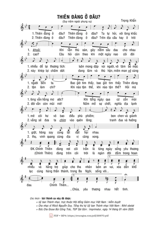 Sheet nhạc PDF bài Thiên đàng ở đâu?