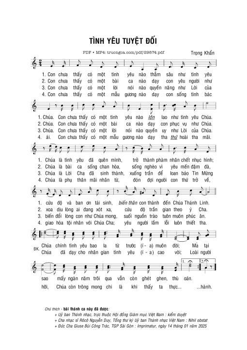 Sheet nhạc PDF bài Tình yêu tuyệt đối