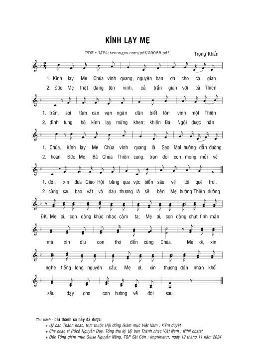 Kính lạy Mẹ - Trọng Khẩn