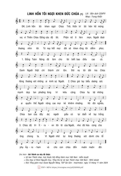 Linh hồn tôi ngợi khen Đức Chúa I