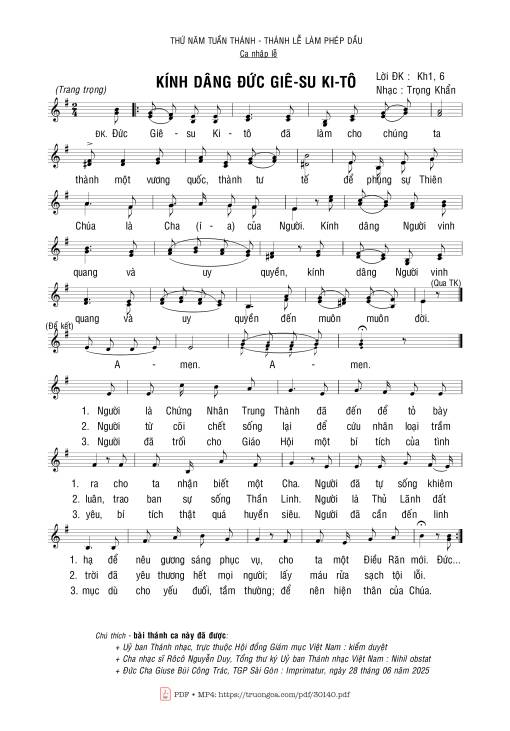 Sheet nhạc PDF bài Kính dâng Đức Giêsu Kitô