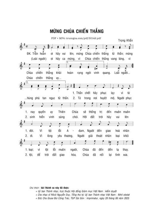 Sheet nhạc PDF bài Mừng Chúa chiến thắng