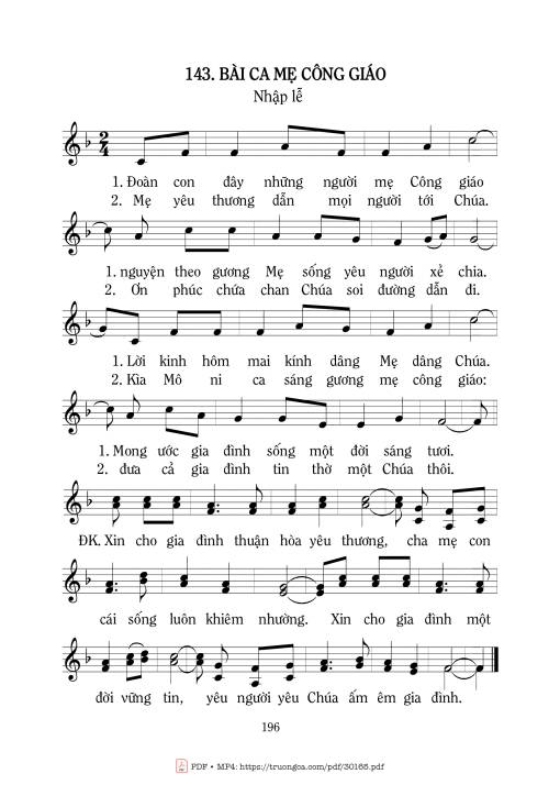 Sheet nhạc PDF bài Bài ca Mẹ Công Giáo