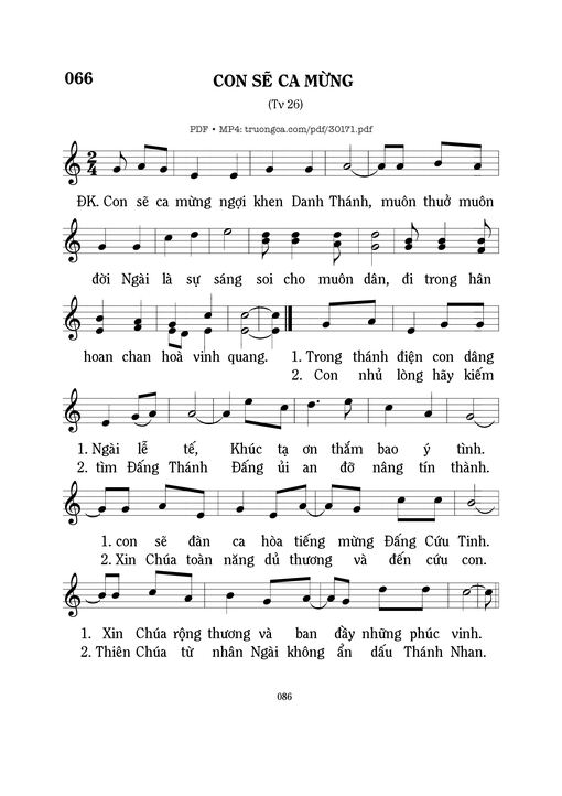 Sheet nhạc PDF bài Con sẽ ca mừng (Tv. 26)