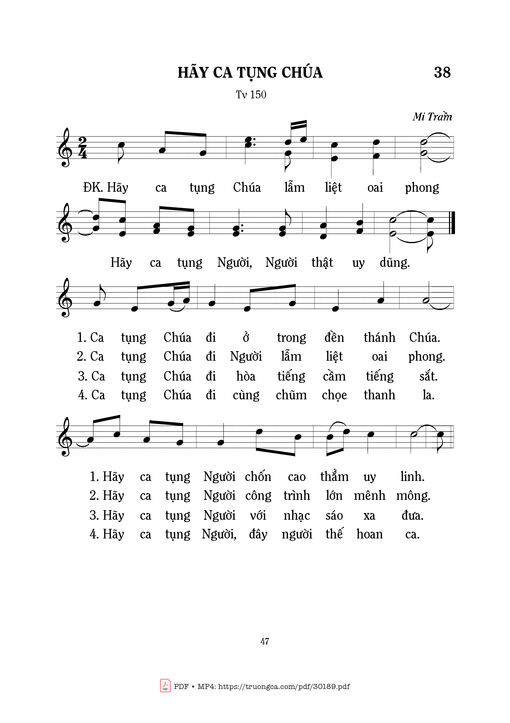 Sheet nhạc PDF bài Hãy ca tụng Chúa (Tv. 150)