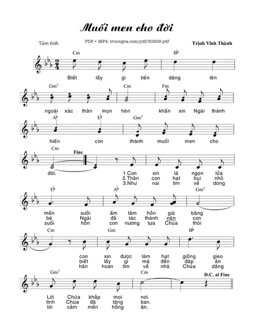 Sheet nhạc PDF bài Men Muối Cho Đời