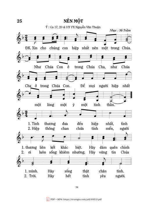 Sheet nhạc PDF bài Nên một - Mi Trầm